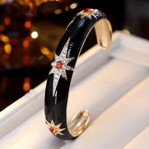 NWOT BLACK ENAMEL W/ FAUX RUBY & DIMOND "STARBURST" DESIGN BRACELET 64